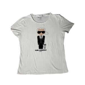 Karl Lagerfeld Paris Iconic Doll Graphic Logo Cat Choupette Shirt Womens Sz M